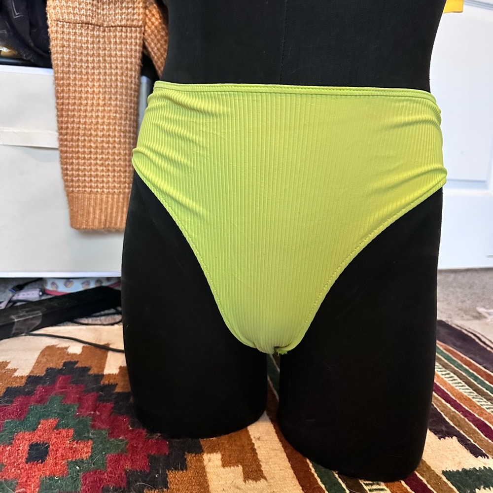 Lime Green High-Leg Ribbed Swim Bottoms